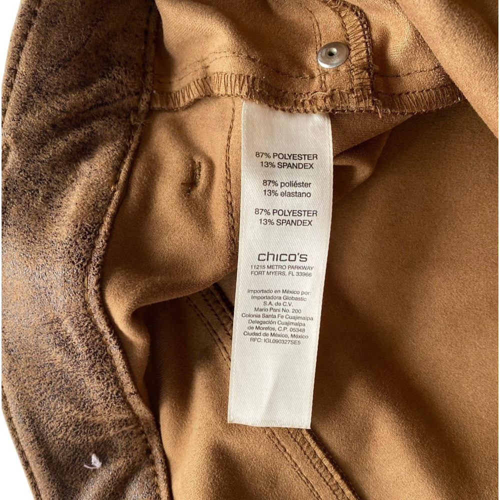 Chico's Pants Womens 3r (16) Brown Faux Suede Worn Luggage Ultimate Fit Pull-on - Picture 6 of 11